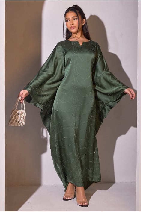 Abaya verte à strass col V
