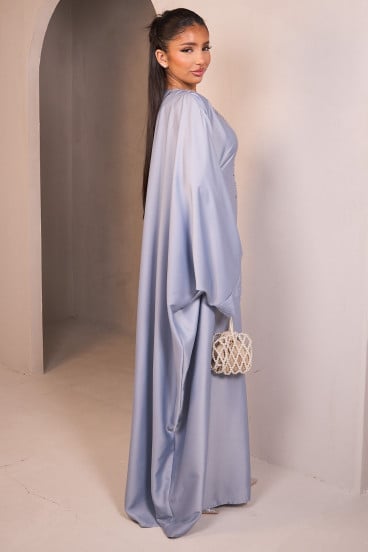 Abaya beige foncé satinée à perles sur le col