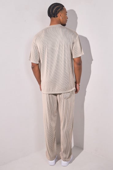Ensemble 2 pièces plissé haut + pantalon beige