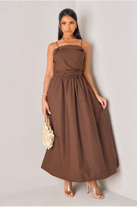 Robe bustier froncée marron