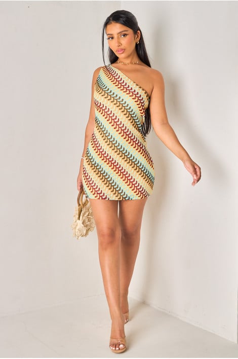 Robe jaune courte asymétrique en crochet
