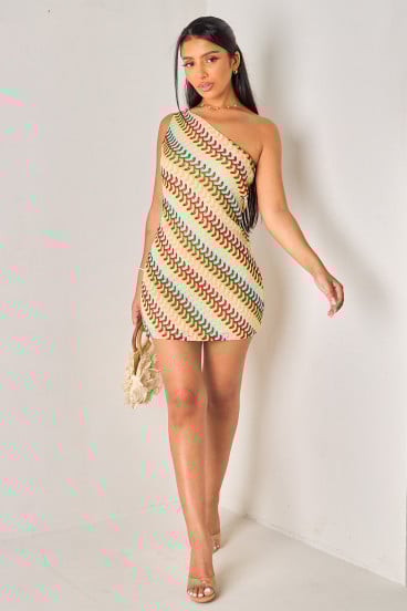 Robe jaune courte asymétrique en crochet