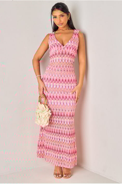Ensemble 2 pièces ajouré fuschia top + jupe longue