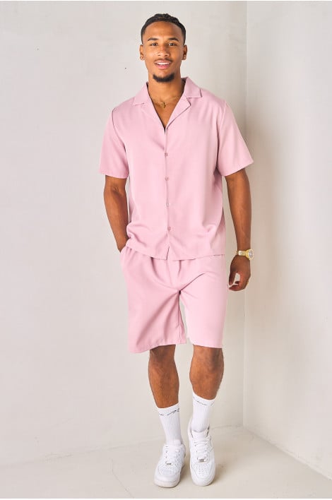 Ensemble 2 pièces chemise + short rose