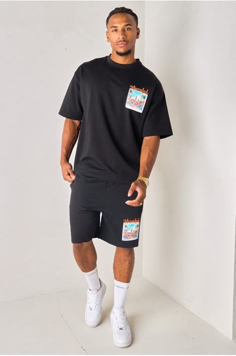 Ensemble 2 pièces noir et orange tee-shirt + short "Marrakech"