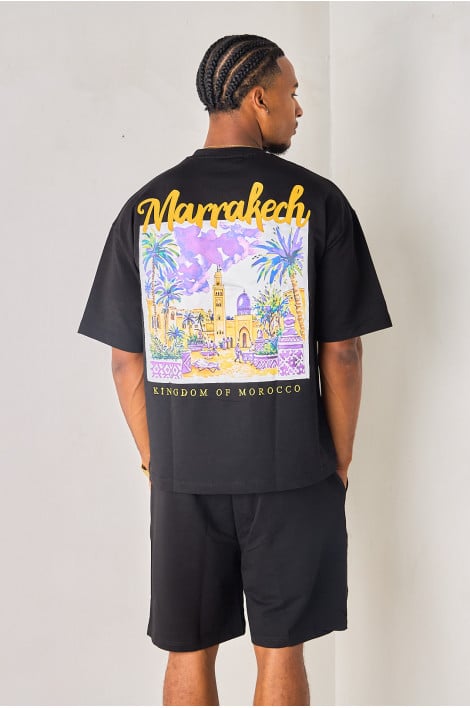 Ensemble 2 pièces noir et jaune tee-shirt + short "Marrakech"