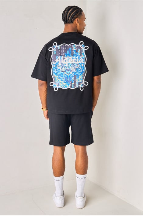 Ensemble 2 pièces noir et bleu tee-shirt + short "Algeria"