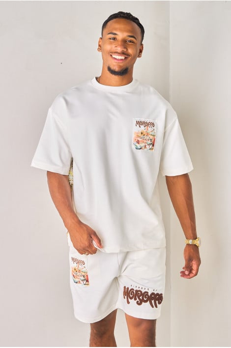 Ensemble 2 pièces écru et marron tee-shirt + short "Morocco"