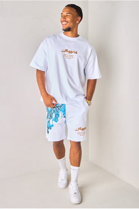 Ensemble 2 pièces blanc et bleu tee-shirt + short "Algeria"