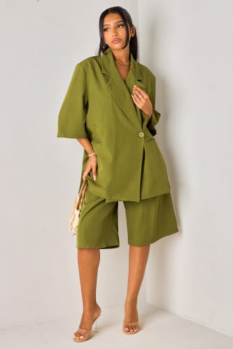 Ensemble 2 pièces vert blazer manches courtes + bermuda