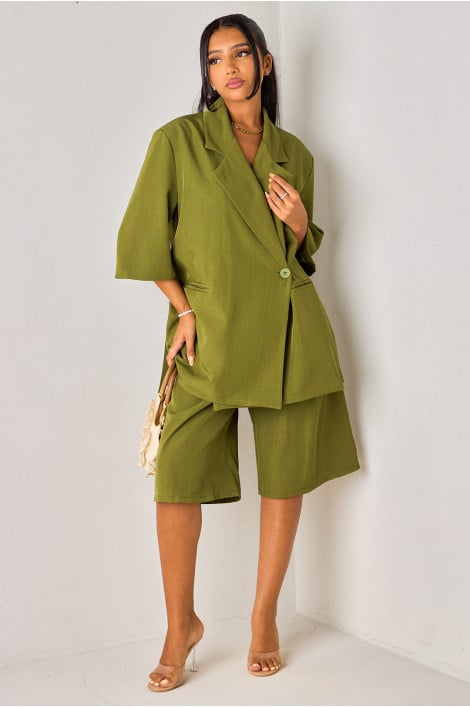 Ensemble 2 pièces vert blazer manches courtes + bermuda