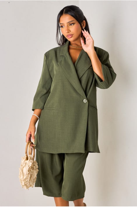 Ensemble 2 pièces kaki blazer manches courtes + bermuda