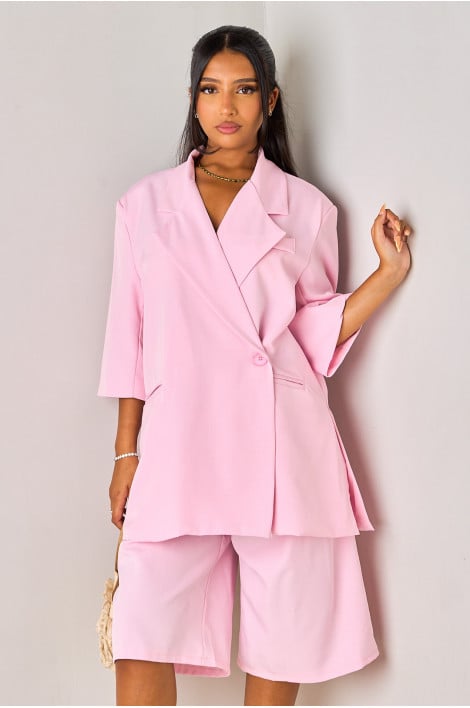 Ensemble 2 pièces rose blazer manches courtes + bermuda