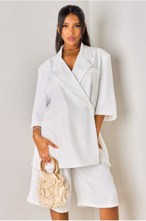 Ensemble 2 pièces blanc blazer manches courtes + bermuda