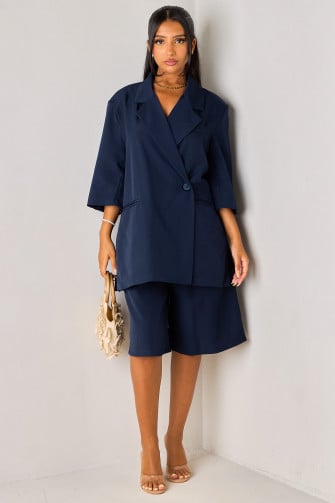 Ensemble 2 pièces bleu foncé blazer manches courtes + bermuda