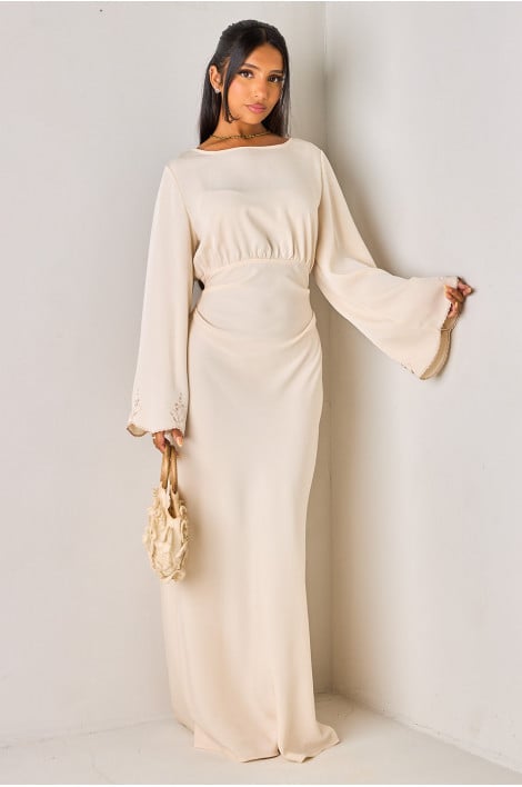 Robe longue rouille à détails broderie